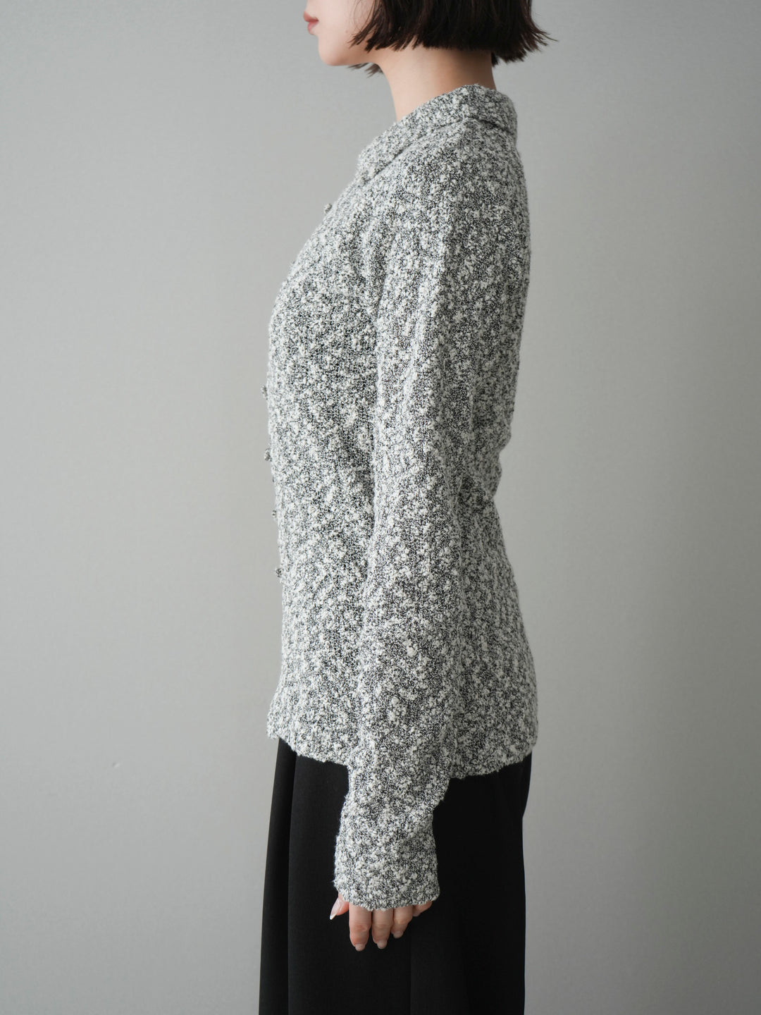 [予約]透かし編みブークレポロニットトップス/mix