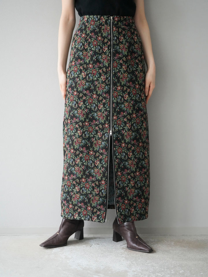 [予約]ゴブランフロントジップタイトスカート/レッド