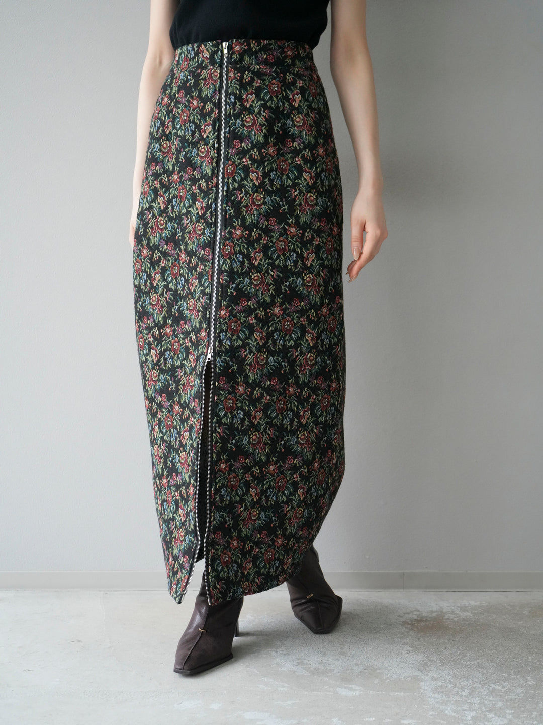 [予約]ゴブランフロントジップタイトスカート/レッド