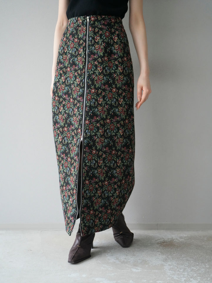 [予約]ゴブランフロントジップタイトスカート/レッド