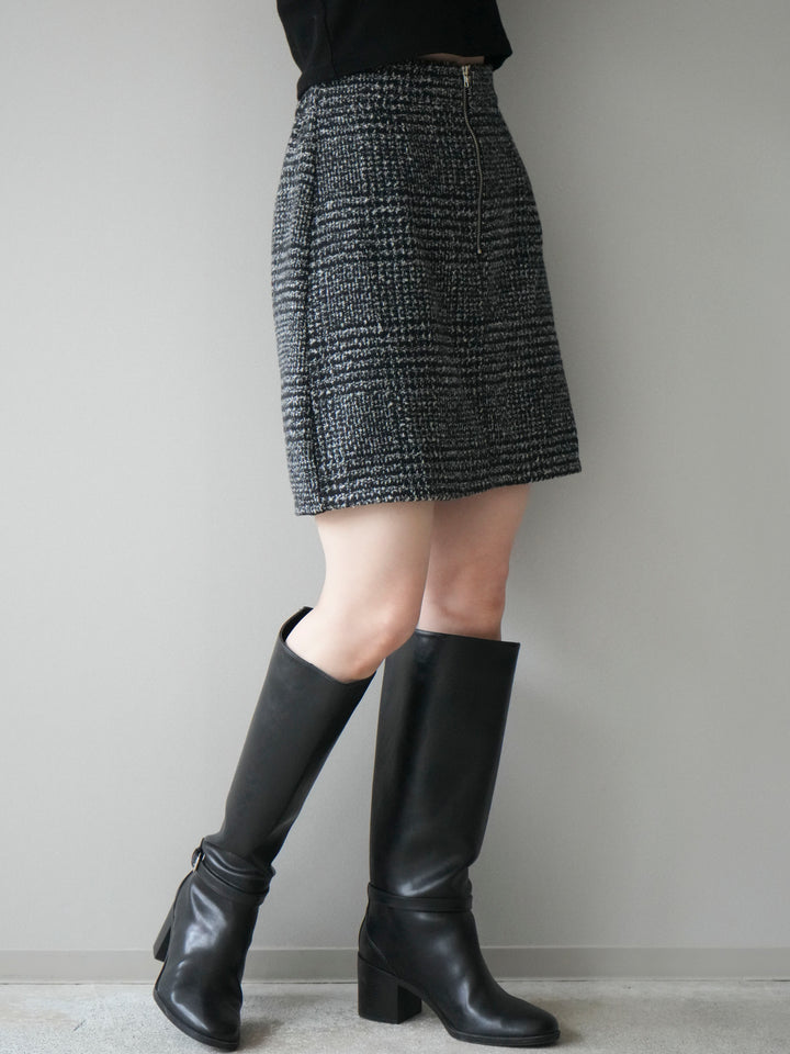 [予約]フロントZIPアソート柄ミニスカート/black