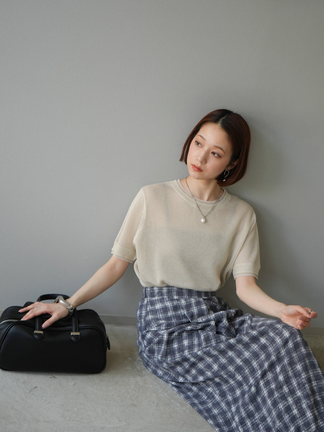 [SET]リネンタッチ配色二重臼ハーフニットトップス+選べるアソート柄スカートセット(2set)