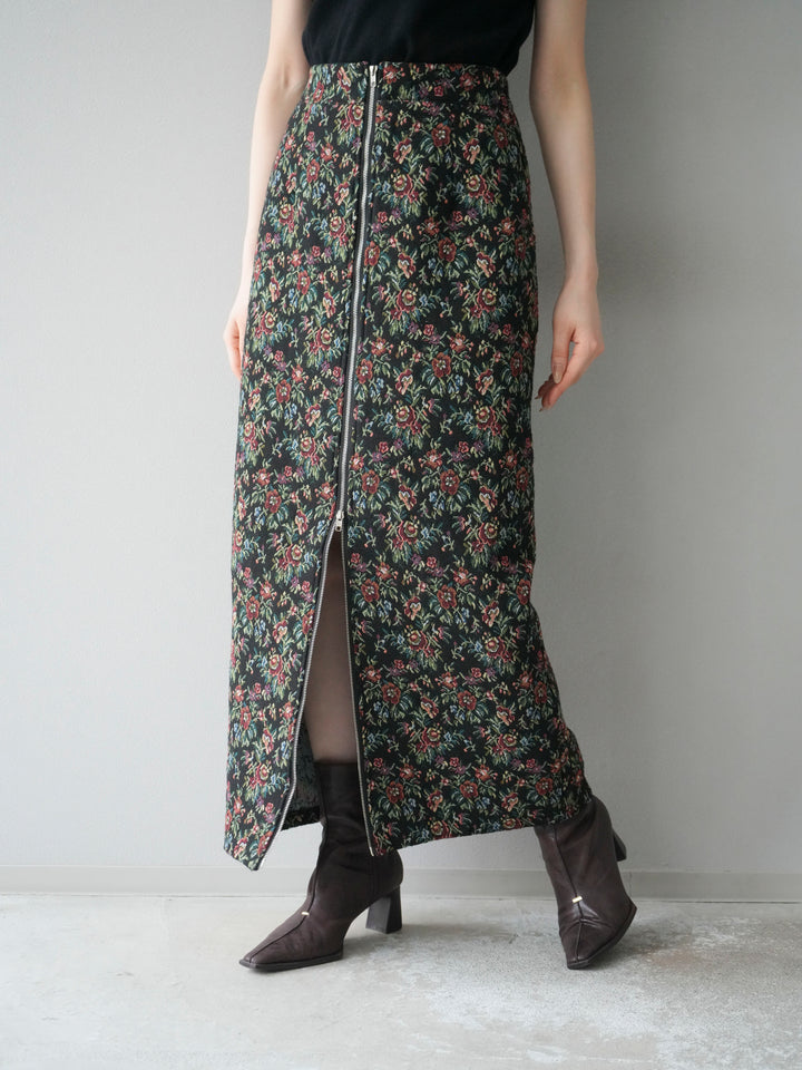 [予約]ゴブランフロントジップタイトスカート/レッド