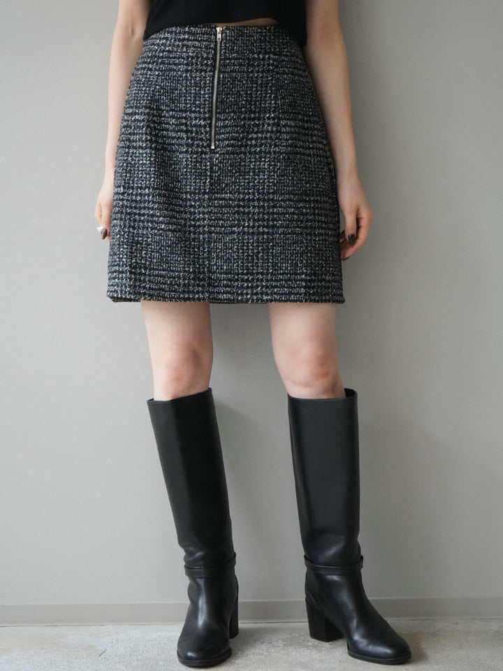 [予約]フロントZIPアソート柄ミニスカート/black