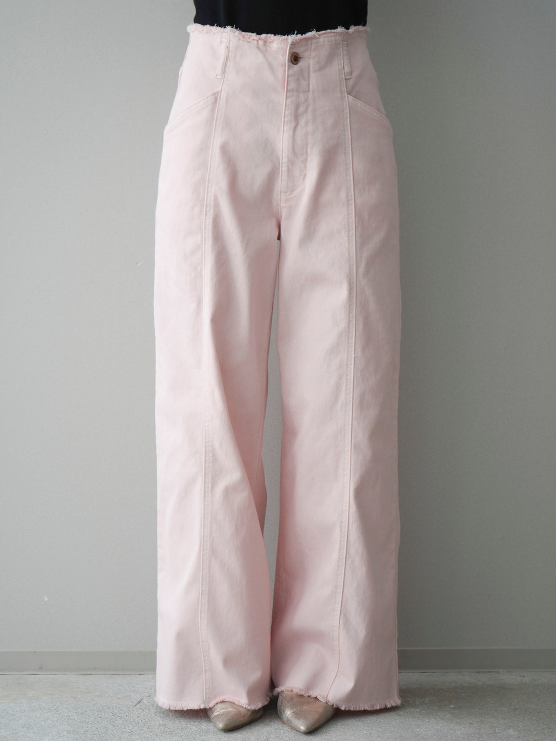 [予約]センターステッチストレッチカットオフデニムパンツ/pink