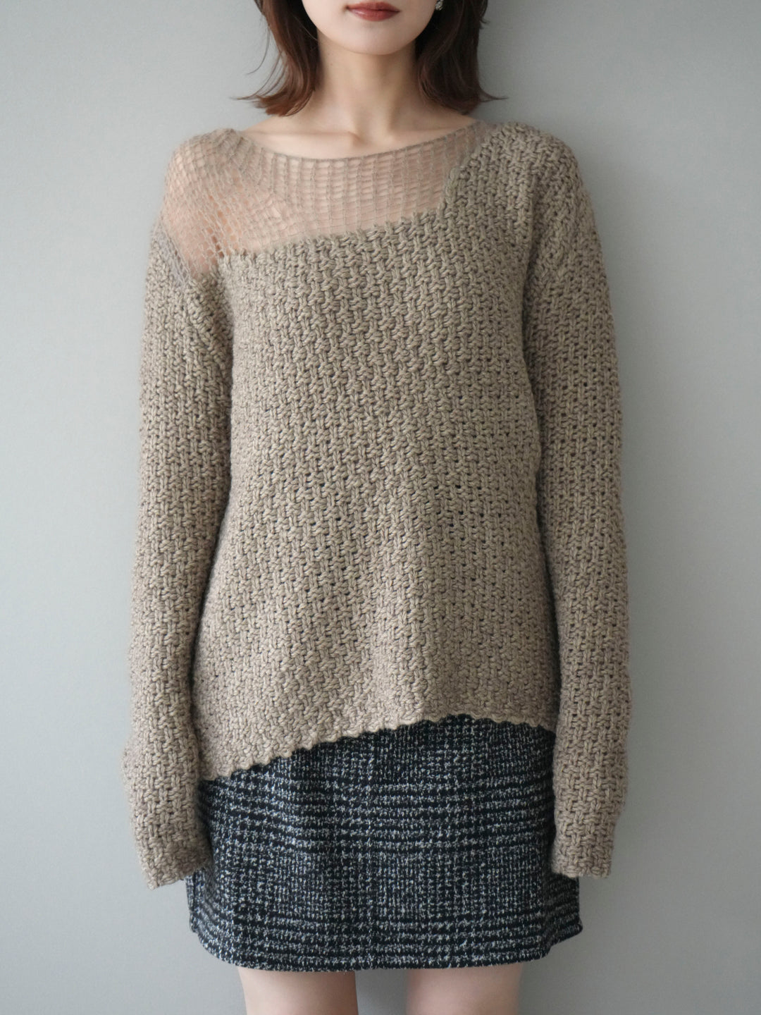 [予約]ダメージデザインニットプルオーバー/greige