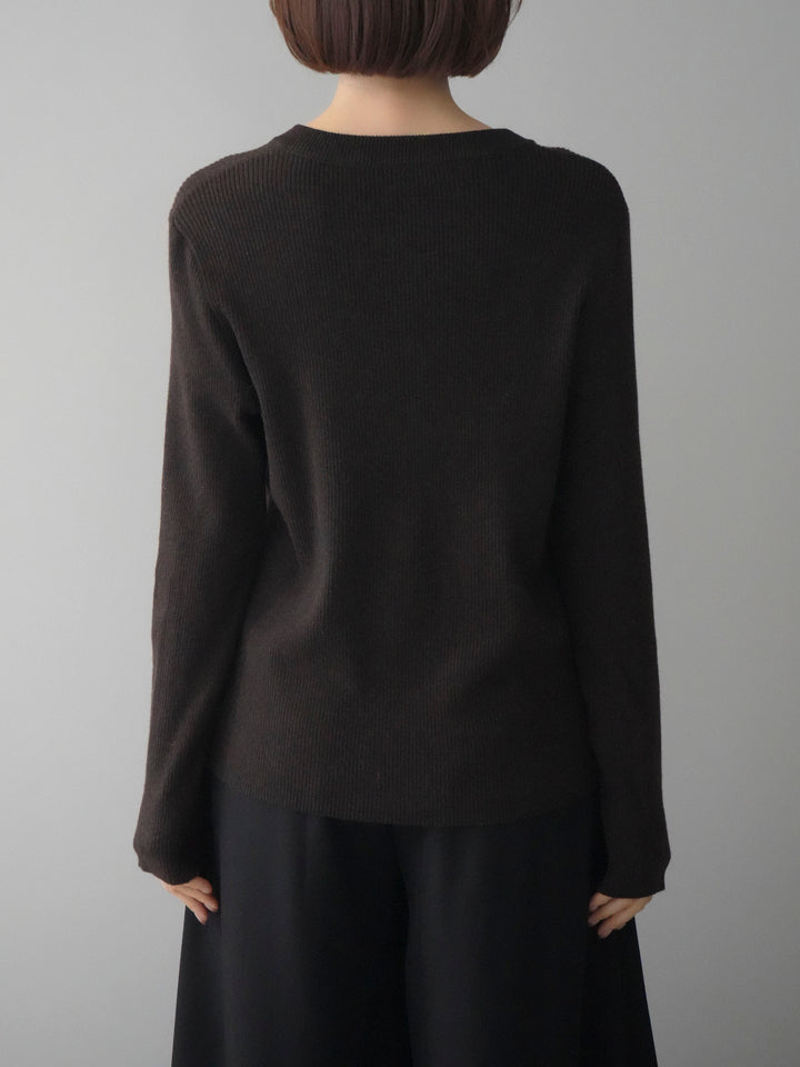 【預購】雙色拼接口袋亨利領針織衫/棕色