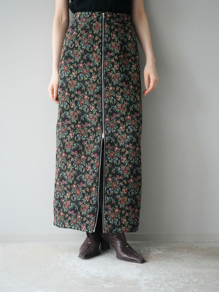 [予約]ゴブランフロントジップタイトスカート/レッド