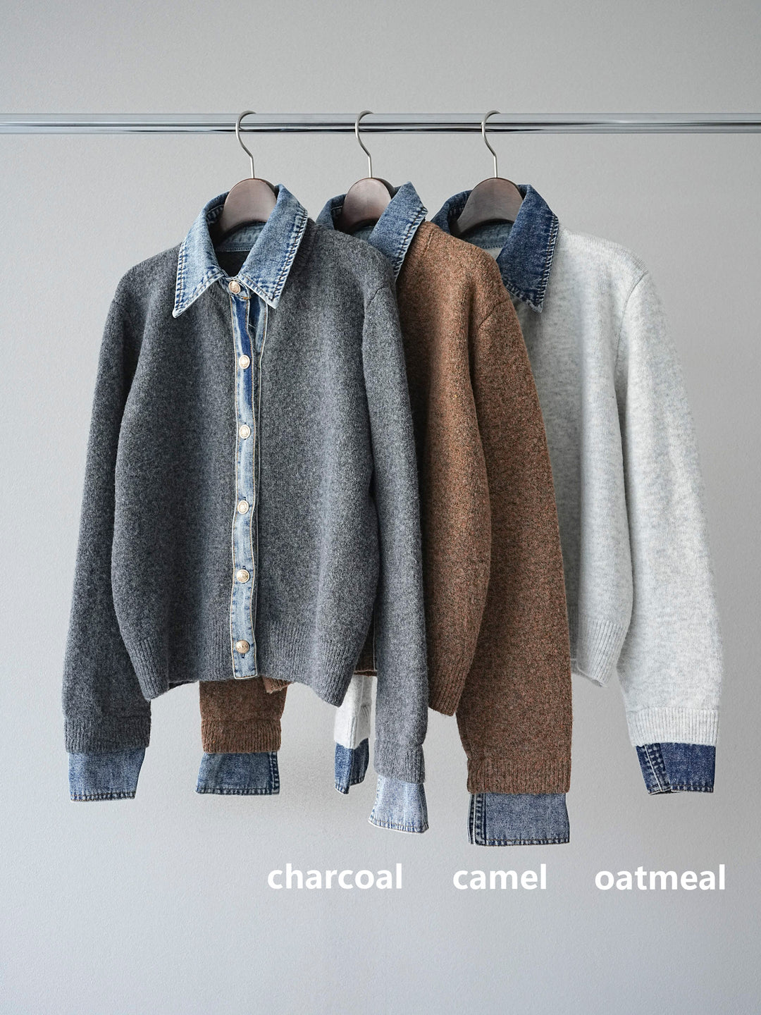 [SET]デニム襟ボタンニットカーディガン+2WAYデザインスウェットパンツ(2set)