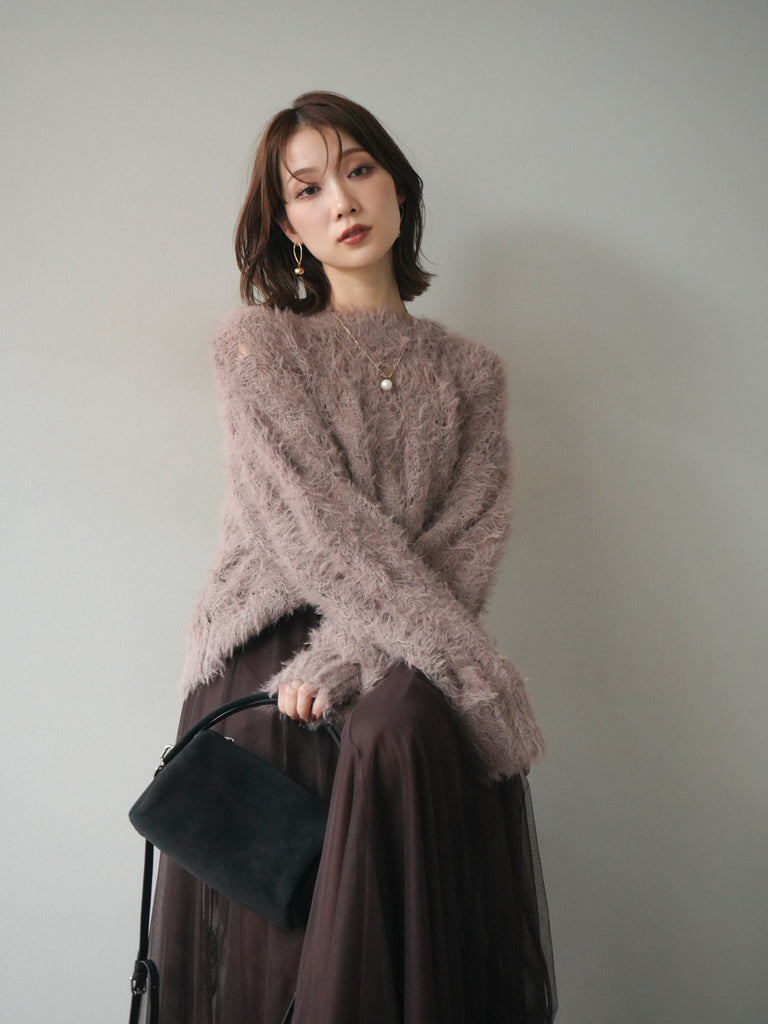 美品❉ forte_forte モヘア混透かし編みプルオーバー マルチカラー forte_forte アルパカ￼モヘヤニット 透かし編み アイスブルー