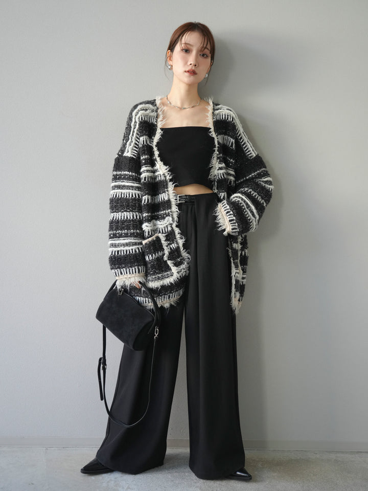 [予約]ミックスフリンジオーバーニットカーディガン/black