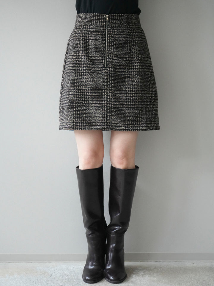 [予約]フロントZIPアソート柄ミニスカート/brown