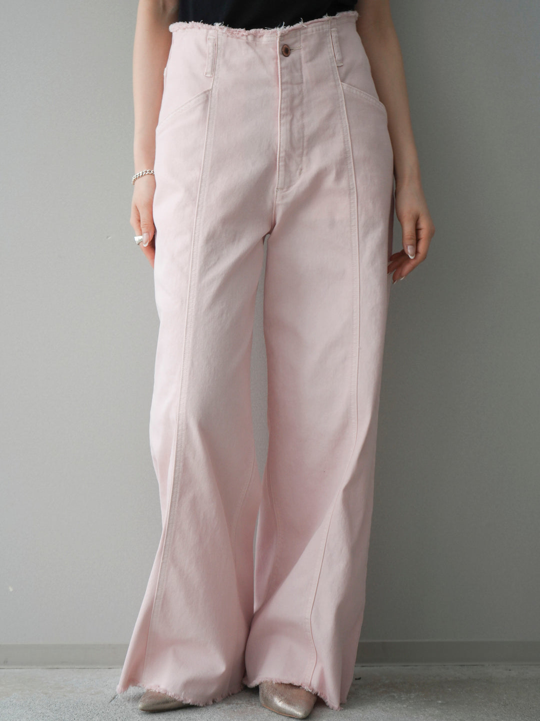 [予約]センターステッチストレッチカットオフデニムパンツ/pink