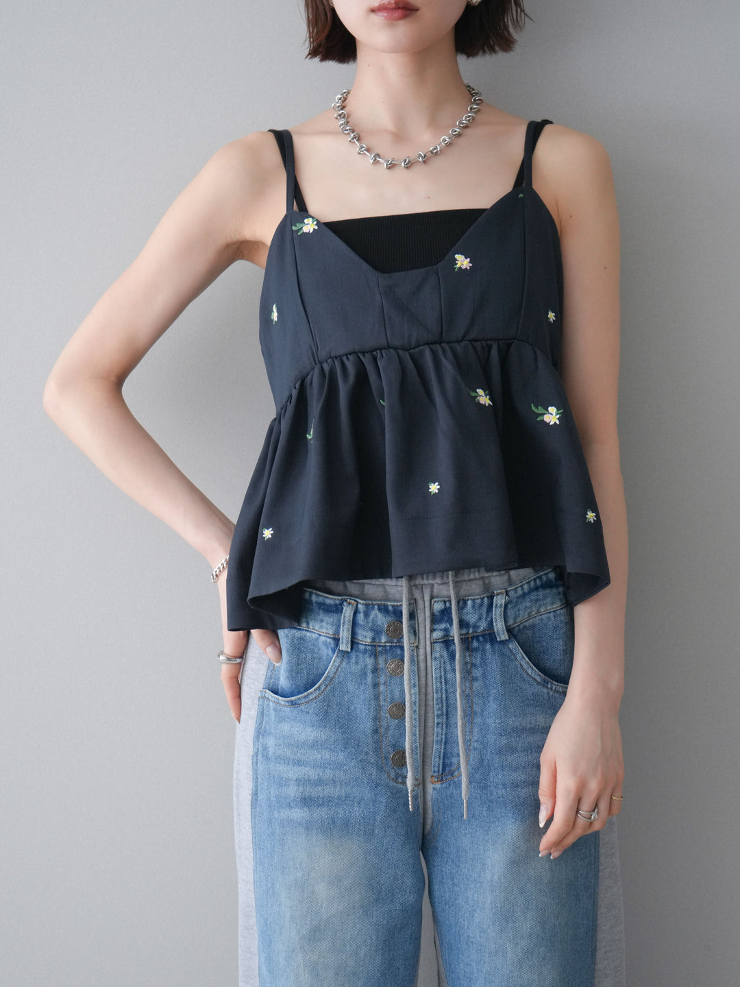 [予約]フラワー刺繍ビスチェ/navy