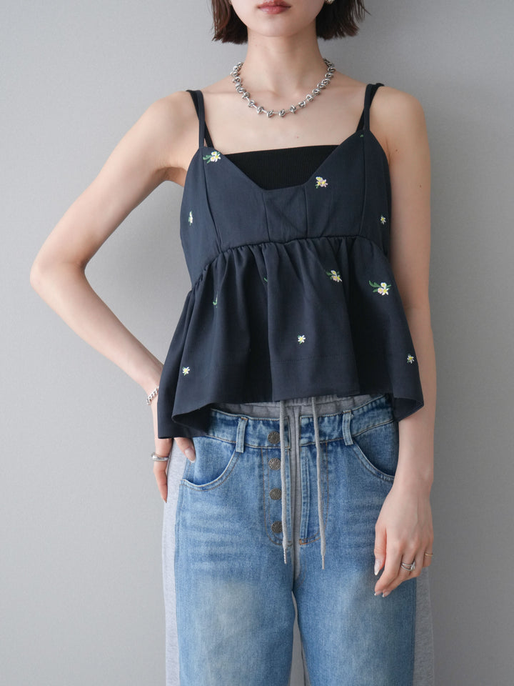 [予約]フラワー刺繍ビスチェ/navy