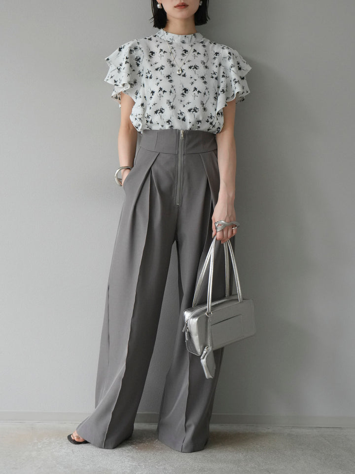 [予約]フラワーモチーフラッフルスリーブブラウス/ホワイト