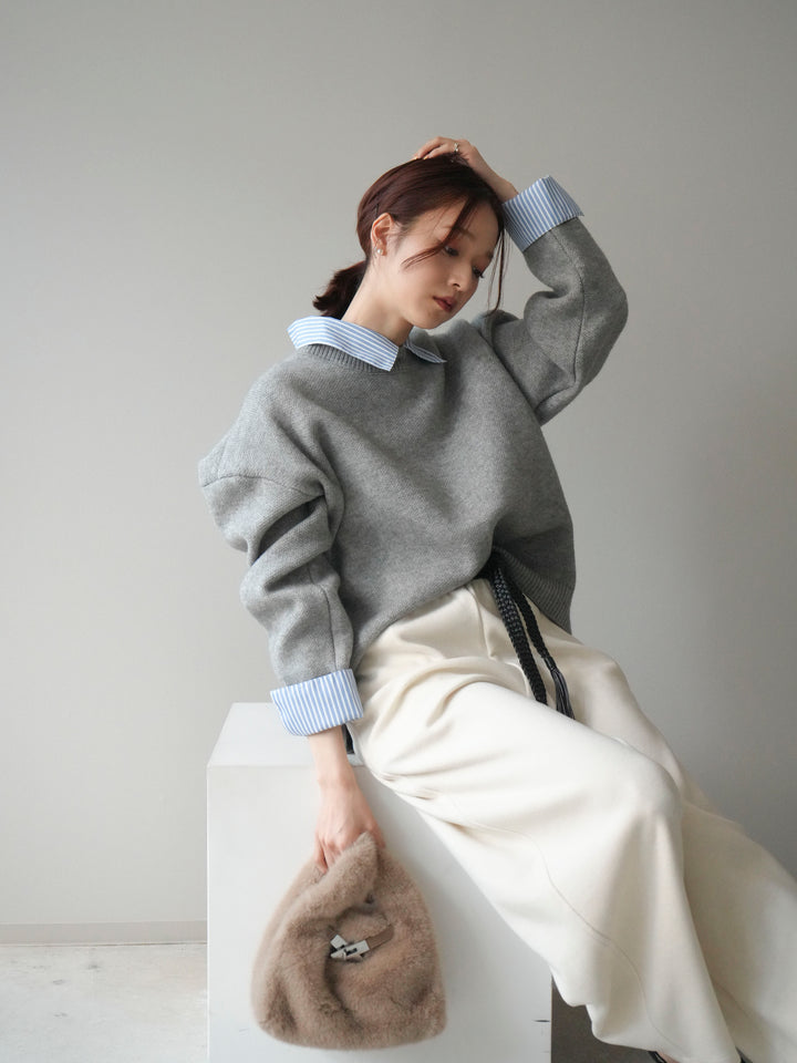 [SET]2WAYストライプ襟ニットプルオーバー+選べるアクセセット(2set)