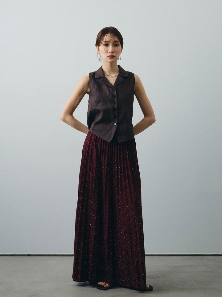 [SET]リネンライクテーラードジレ+ラインストーンプリーツスカート(2set)