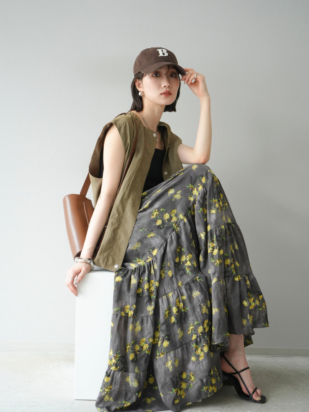 [SET]リネンライクドロストバルーンブルゾン+フラワーワッシャープリーツスカート(2set)