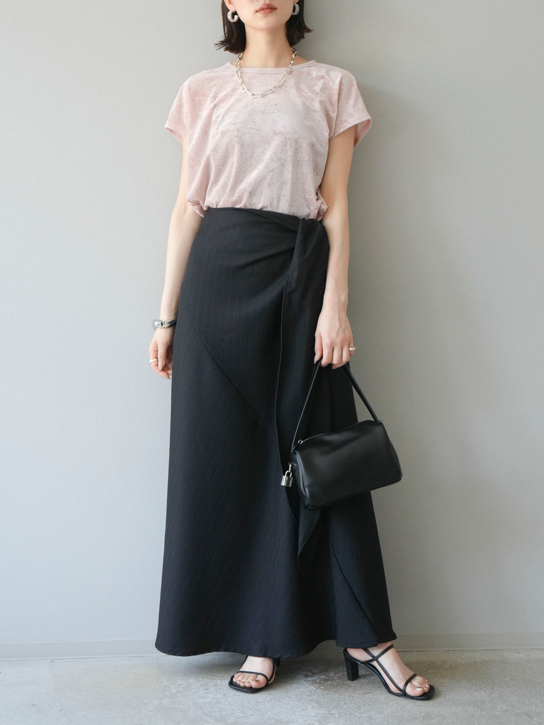 [SET]シアーベロアプルオーバー+サイド巻きツイルスカート(2set)