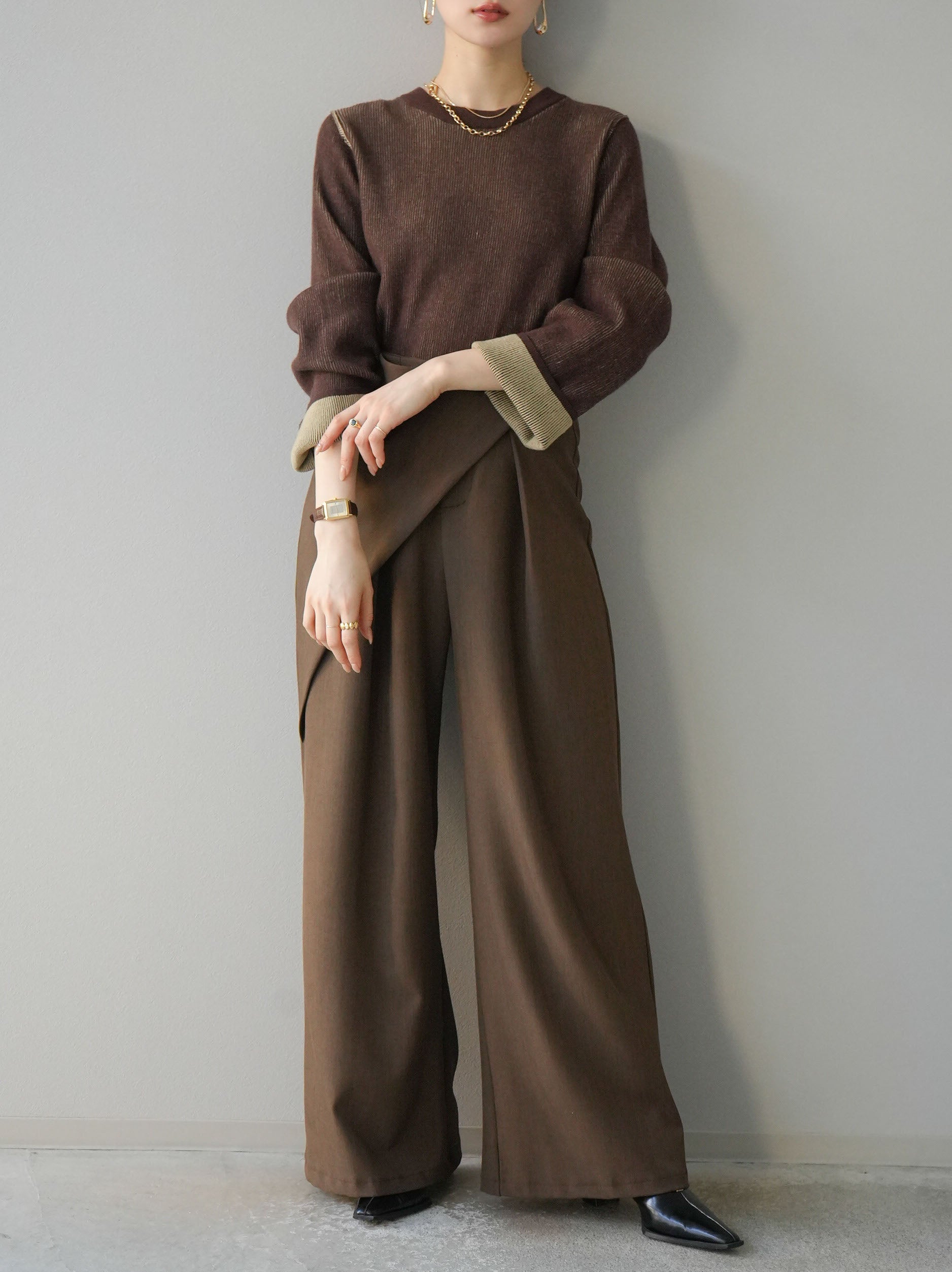 予約]リバーシブル配色リブニットプルオーバー/ブラウン – Lumier