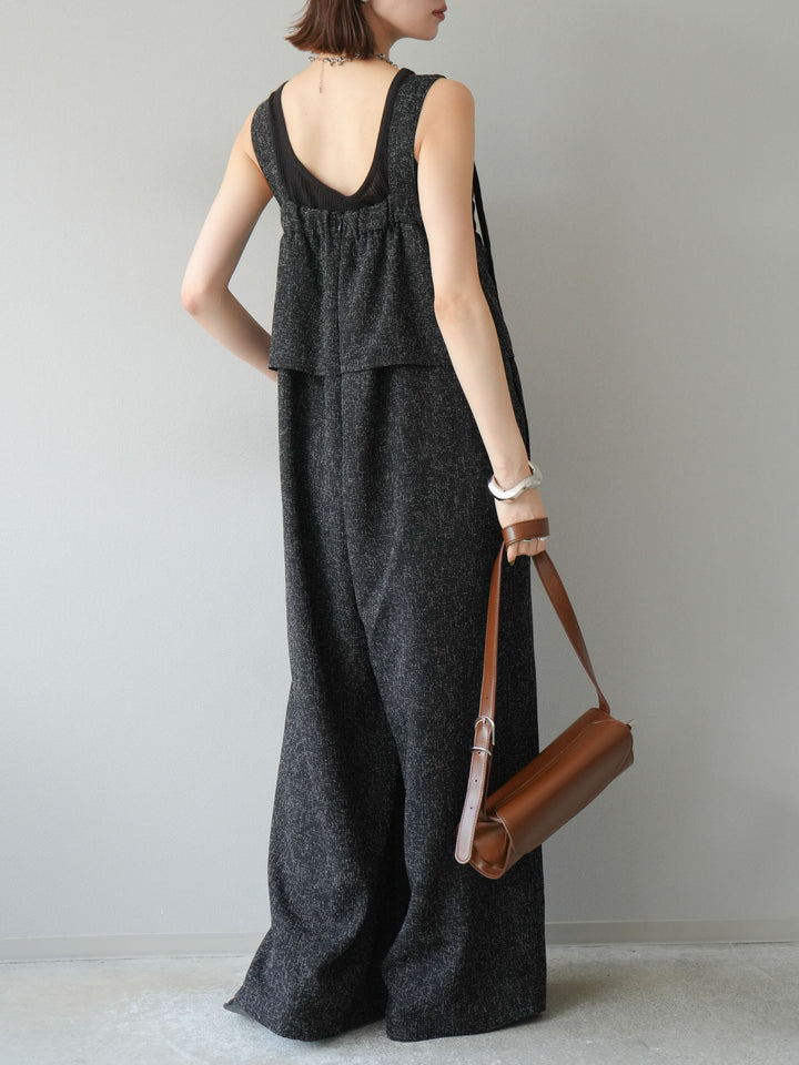 [予約]サマーツイードケープサロペット/ブラック