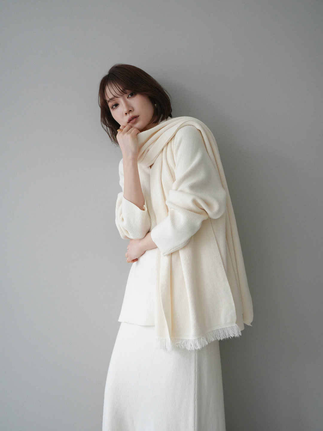 [SET]ストール付キーネックニットSET UP