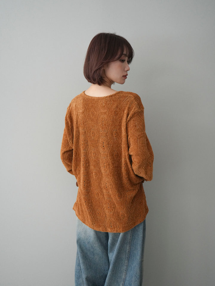 [予約]モール透かし編みニットトップス/camel