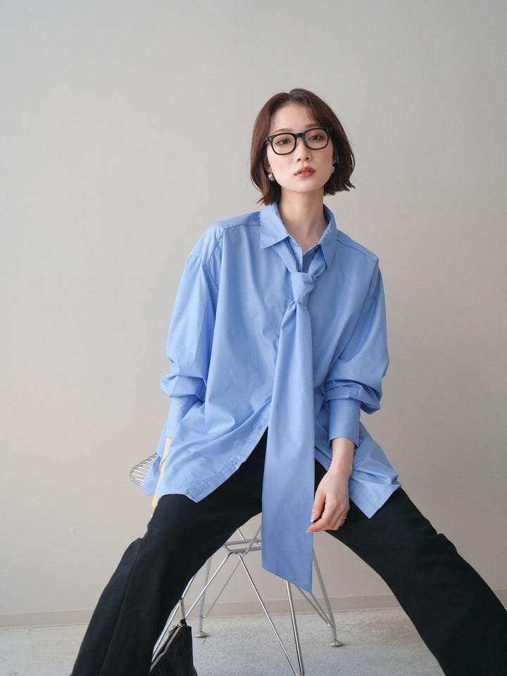 [予約]ボウタイ付オーバーシャツ/blue