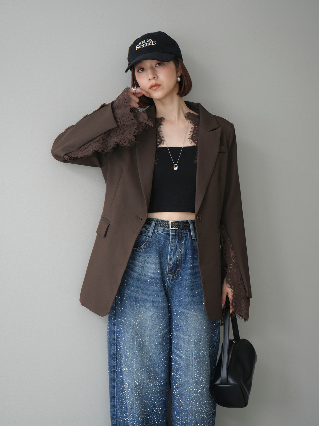 [SET]レースレイヤードスリットジャケット+選べるアクセセット(2set)