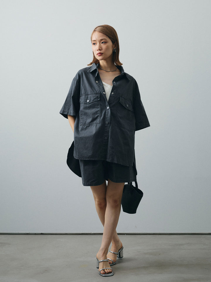[SET]ミリタリーオーバーシャツ＆ハーフパンツSET UP+リネンライクカシュクールデザインビスチェ(2set)