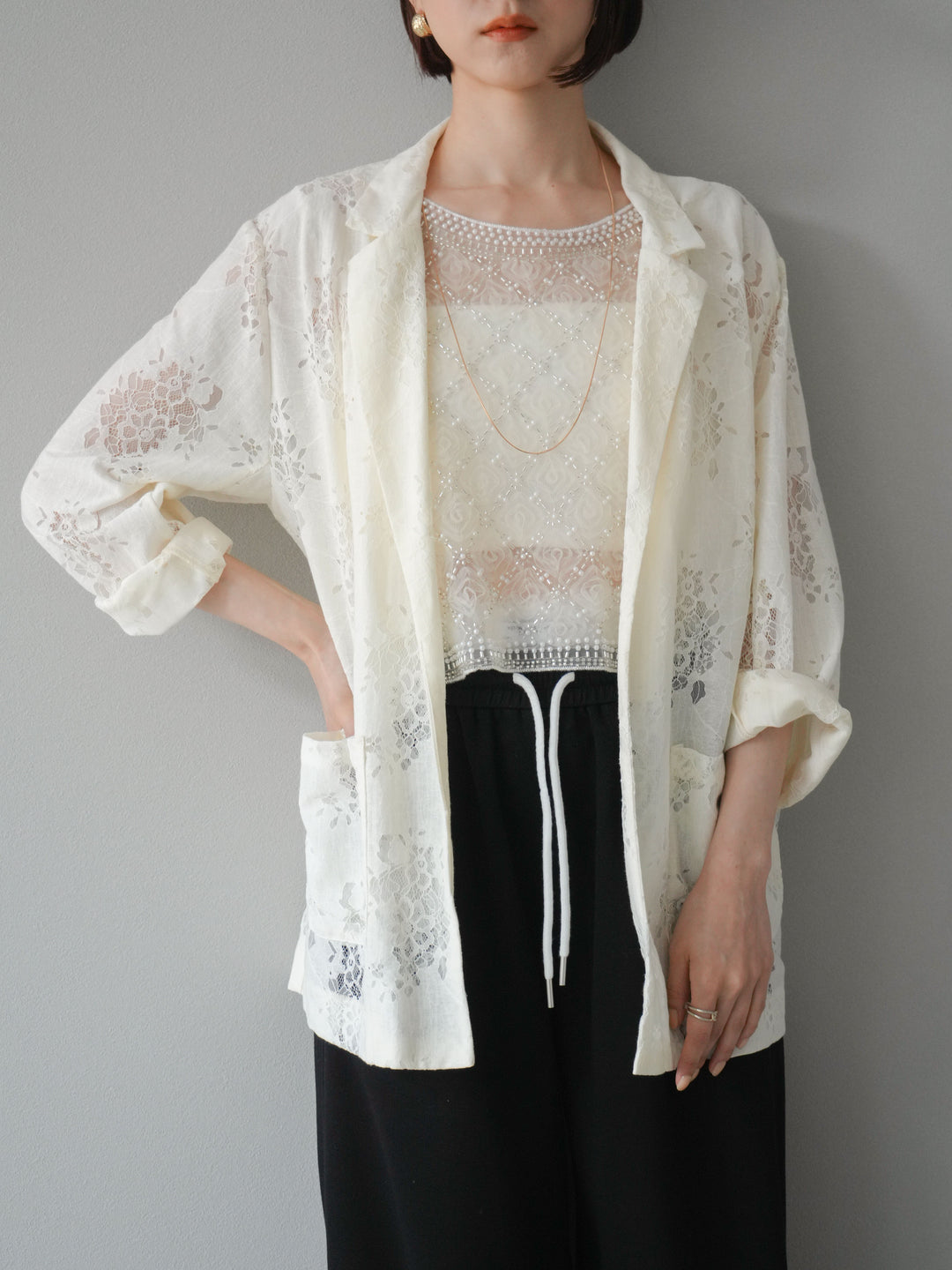 [予約]レーステーラードジャケット/アイボリー