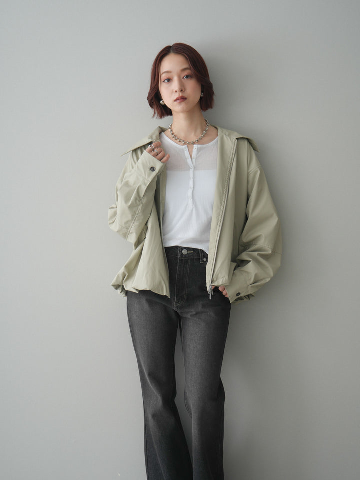 [予約]ウォッシャブルフェイクレザーバルーンジャケット/ecru