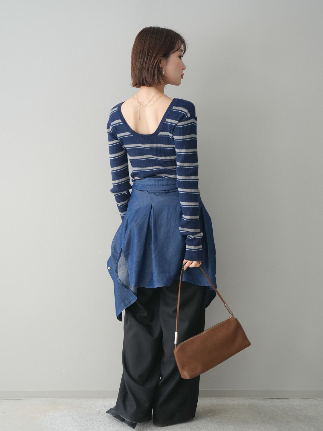 [予約]ウエストバイカラータックワイドパンツ/black