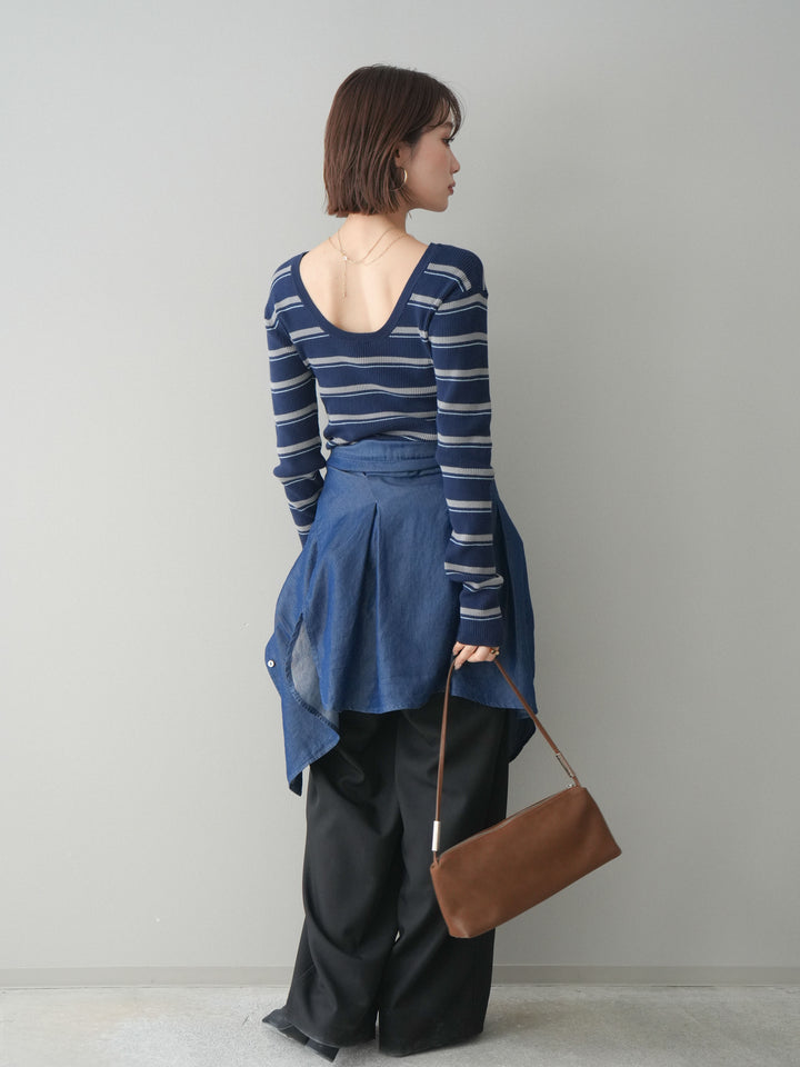 [予約]ウエストバイカラータックワイドパンツ/black