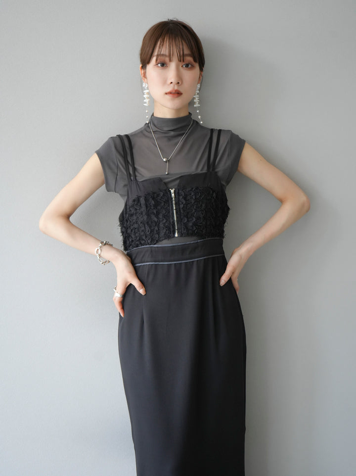 [Pre-order] Jacquard bustier design dress/Black