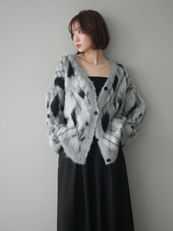 [予約]アーガイル柄シャギーニットカーディガン/gray