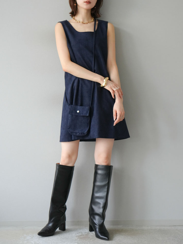 [予約]ショルダーポーチ付スウェードミニワンピース/ネイビー