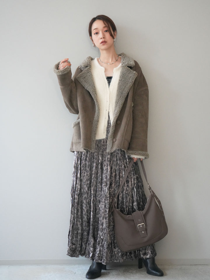 [予約]レオパードベロアワッシャーロングスカート/gray