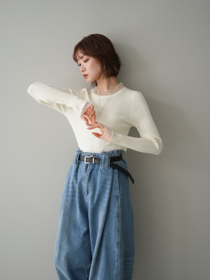 [SET]チュールドッキングリブニットトップス+チュールドッキングリブニットトップス(2set)