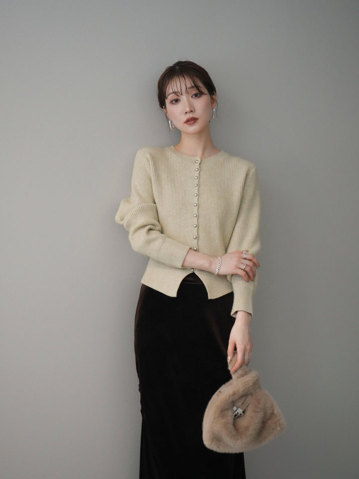 [予約]シルバーボタン畦編みニットカーディガン/ivory