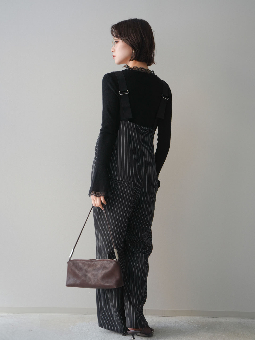 [予約]グログランテープストライプサロペット/black