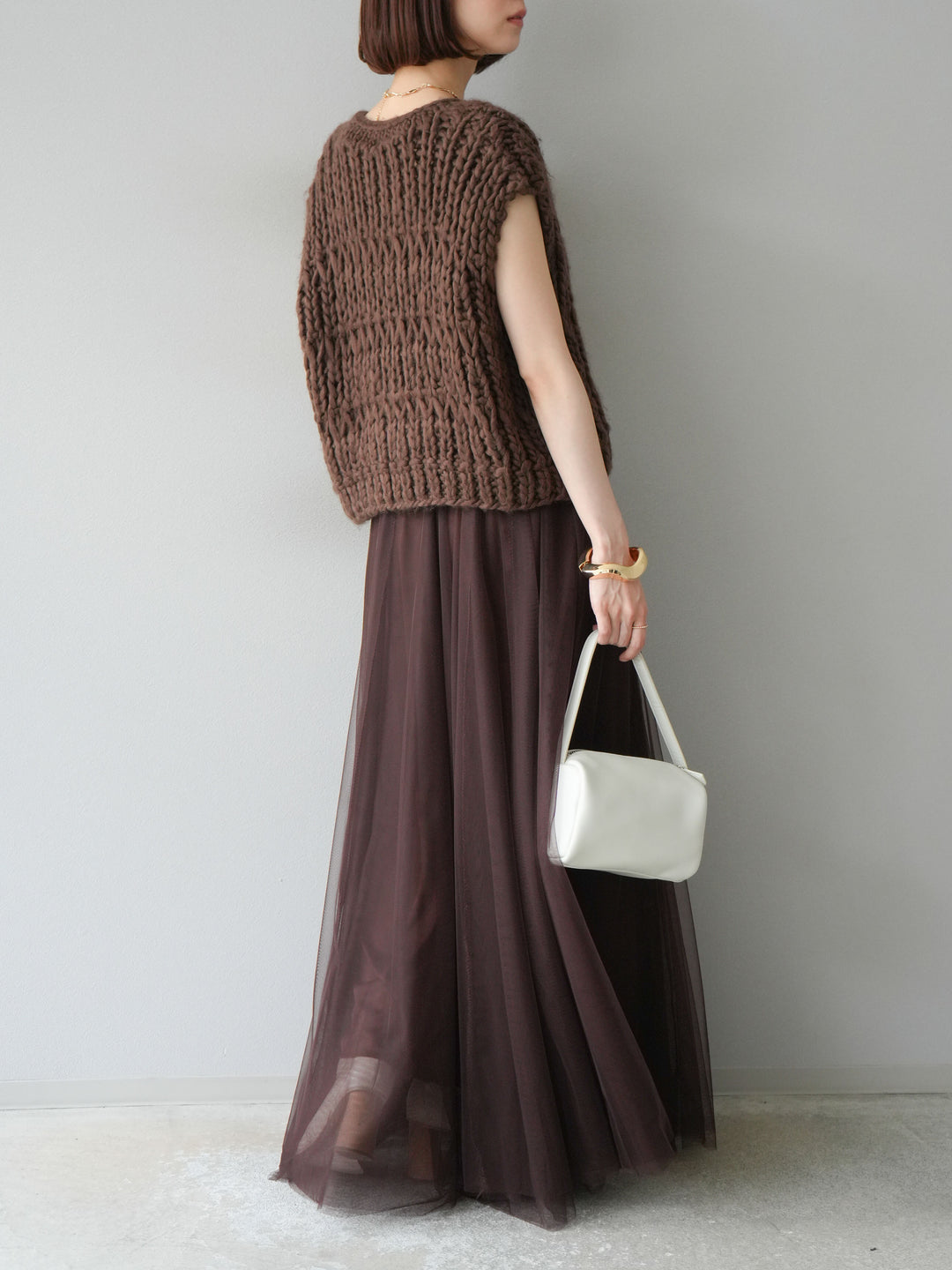 [予約]チュールボリュームスカート/ブラウン