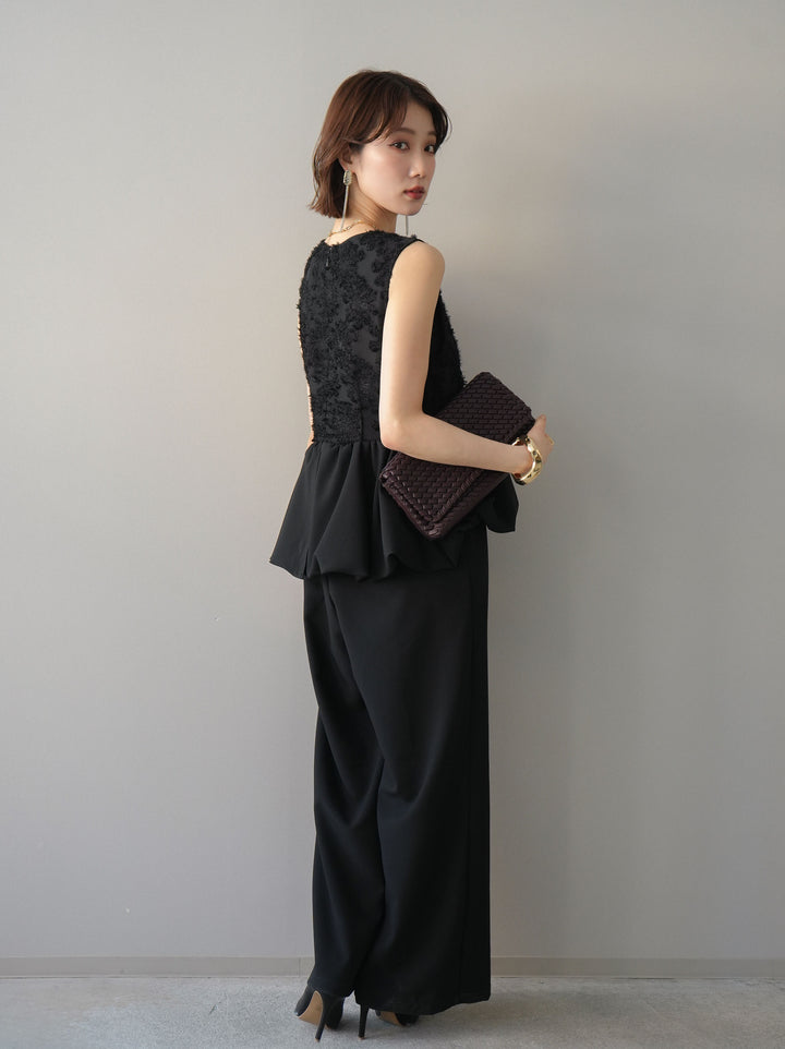 [SET]ジャガードレースぺプラムドッキングサロペット+選べるアクセセット(2set)