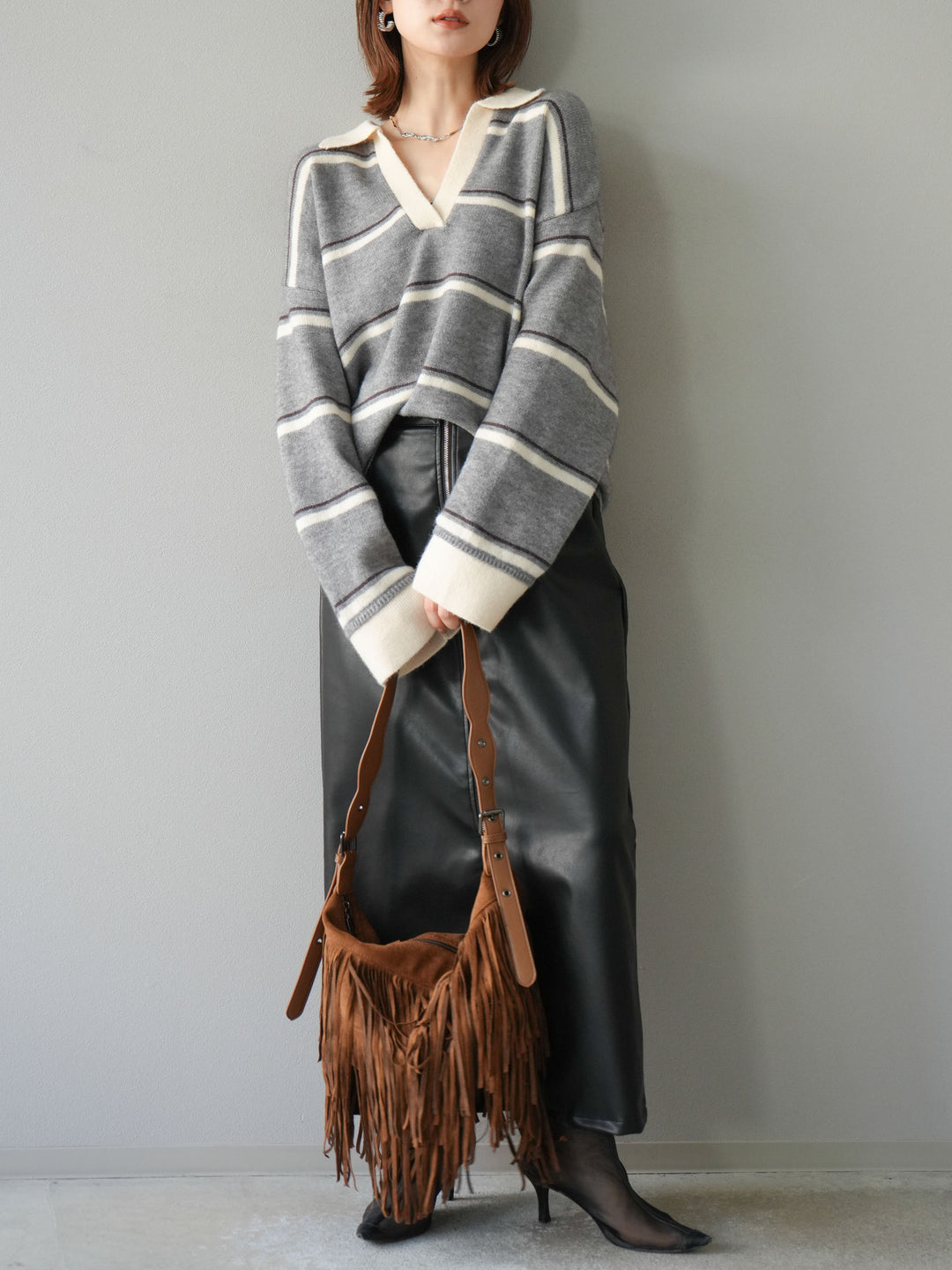 [予約]フェイクレザーZIPタイトスカート/ブラック