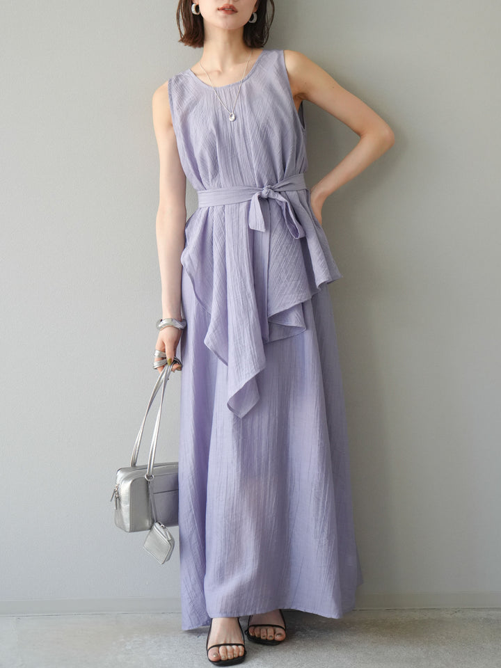 [SET]ワッシャーシアーアシメブラウス＆キャミワンピース+選べるアクセセット(2set)