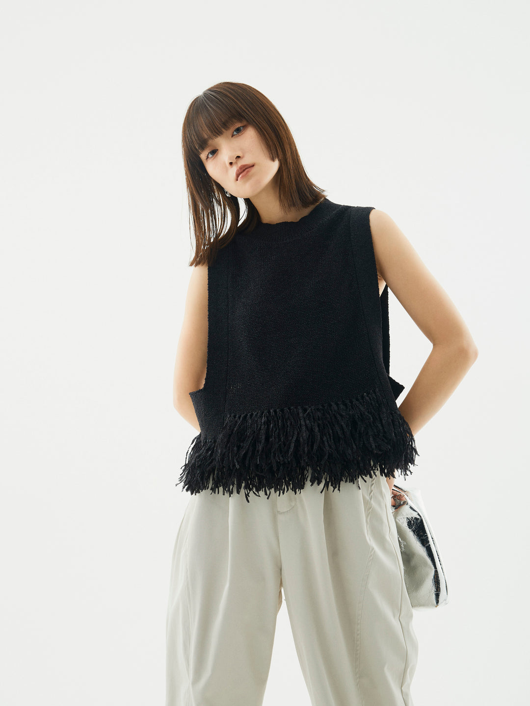 【Allure】[SET]フェザーヤーンニットベスト+フェザーヤーンニットベスト(2set)