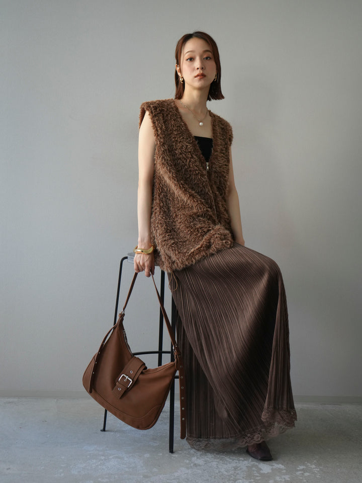 [予約]ダブルZIPループシャギーベスト/ブラウン