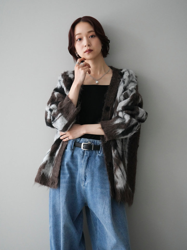 [予約]アーガイル柄シャギーニットカーディガン/brown