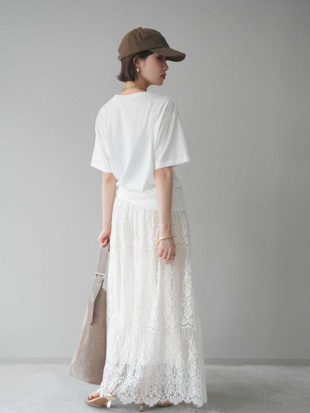 [SET]エンボスロゴTEE+裏プリーツ総レースロングスカート(2set)